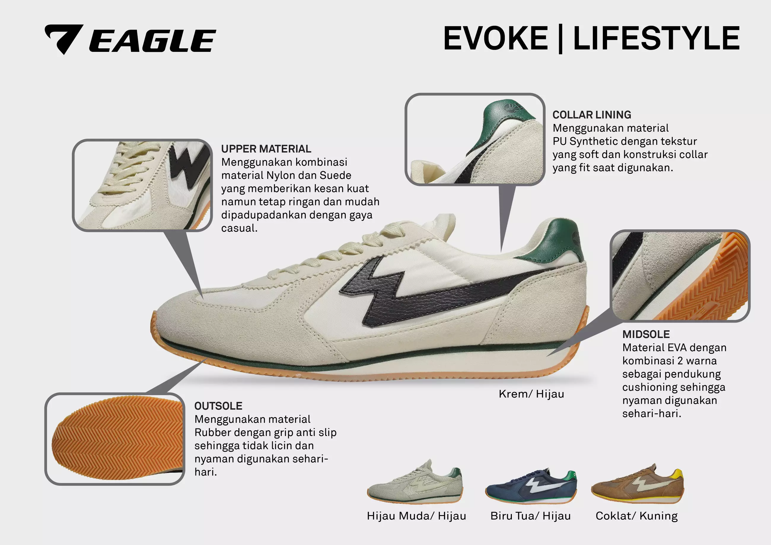Eagle Sepatu Sneakers Lifestyle Evoke - COKLAT/KUNING