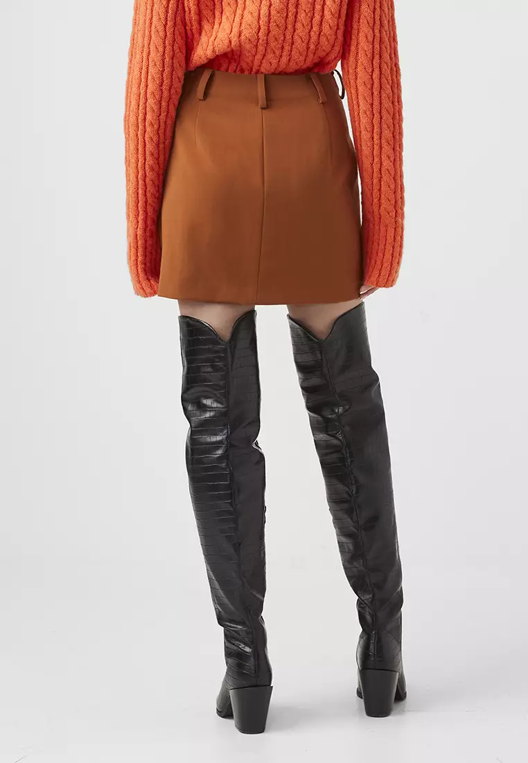 French connection brown leather skirt sales