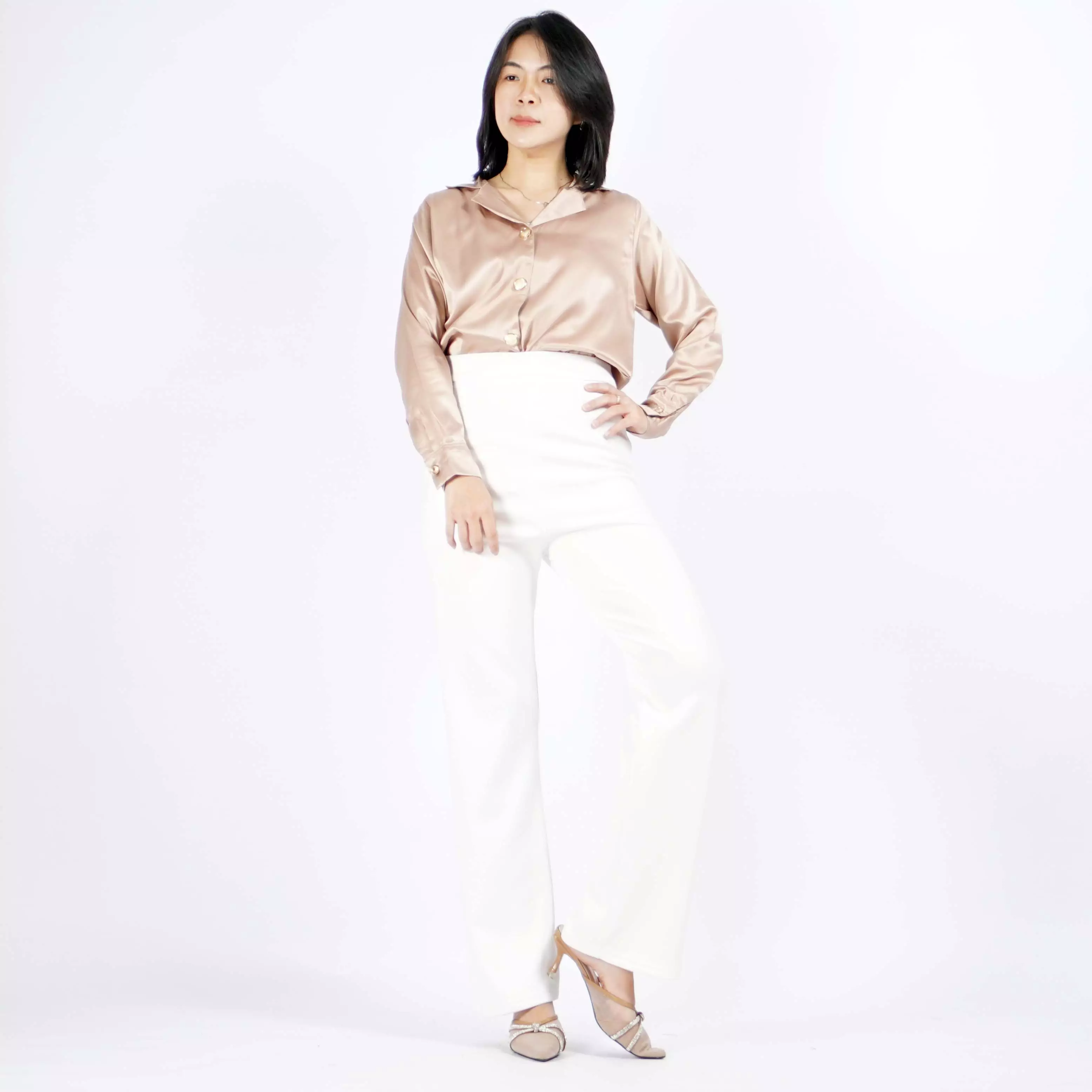  Kemeja Satin VICTORIA Kemeja Wanita Gaya Korea - Coksu