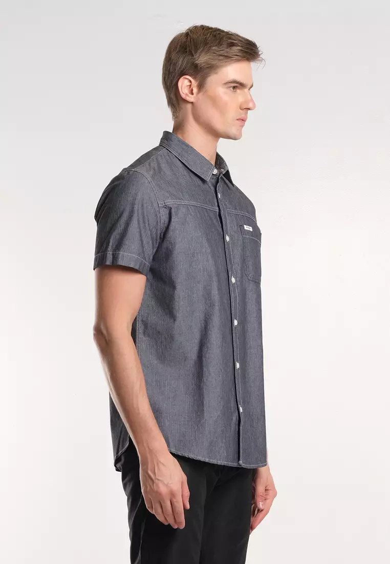Button Down Short Sleeve Polo for Men in Black Color