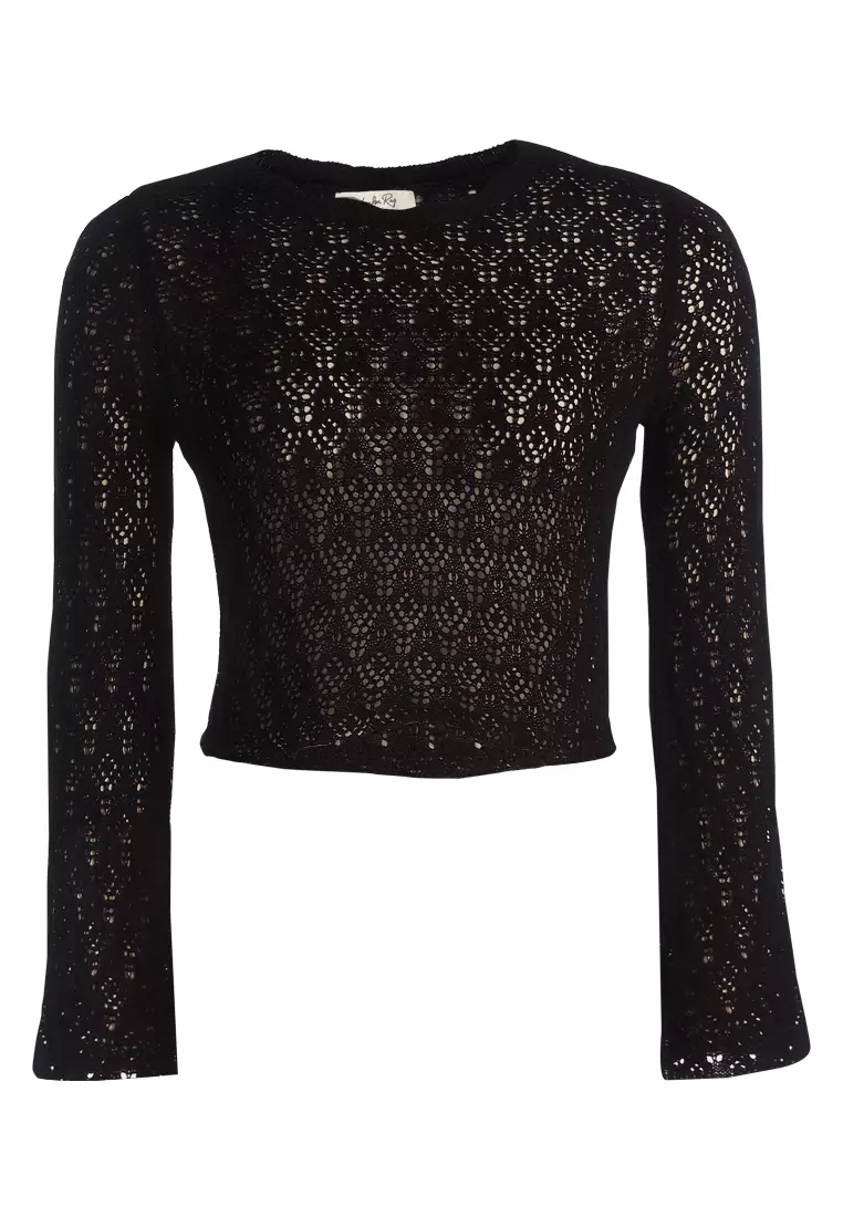 Short Crew Neck Sweater Top in Black