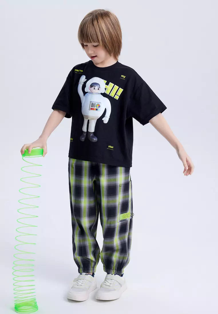 Plaid Printed Cotton Casual Pants