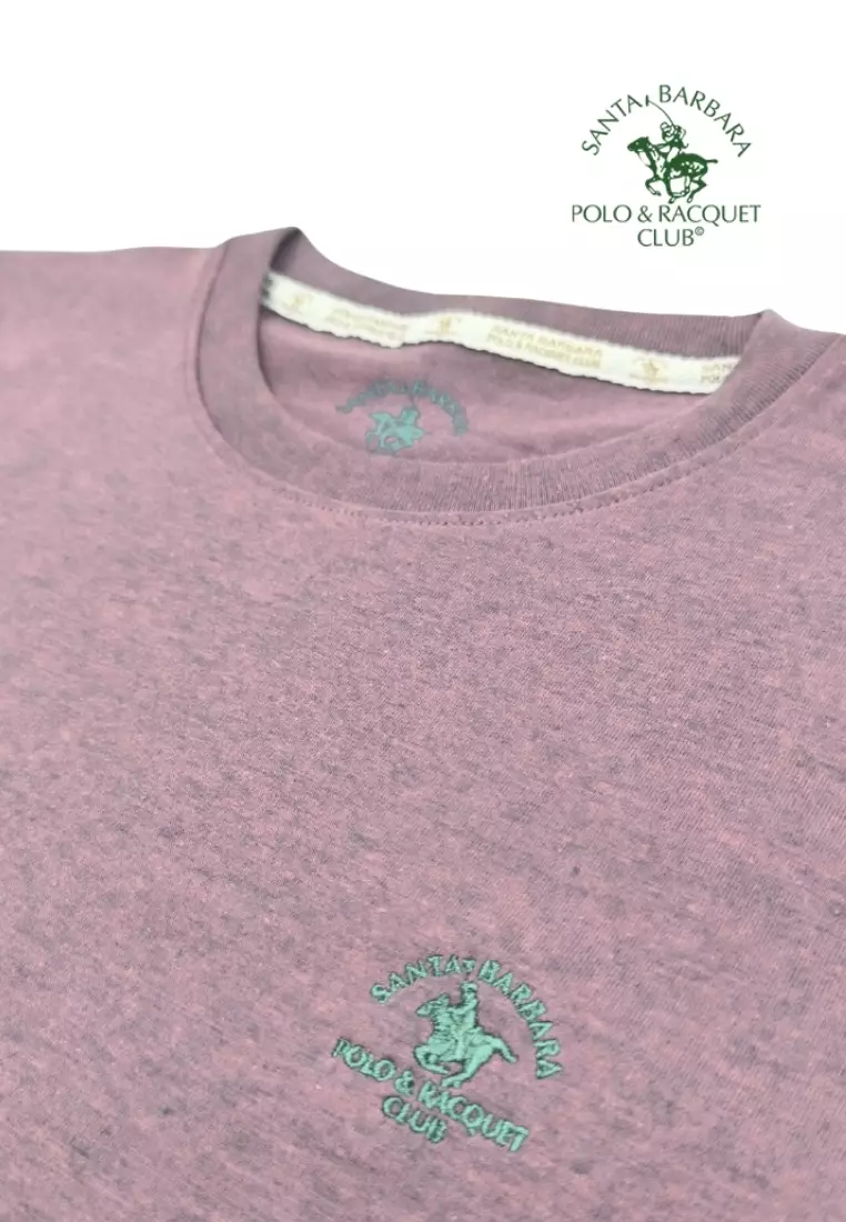Plain Casual Cotton T-shirt with Embroidery Logo on Chest - Violet