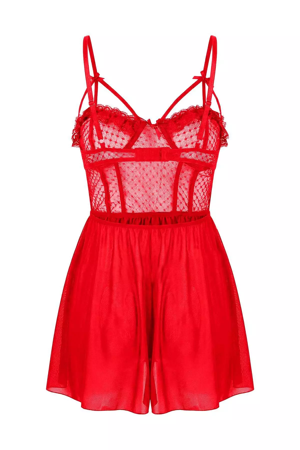 Red Bust Detailed Polka Dot Babydoll/Fancy Nightgown Thmss26Ll8