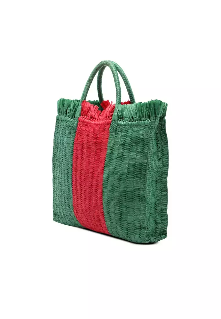 Pre-Loved Gucci Raffia Web Cestino Tote