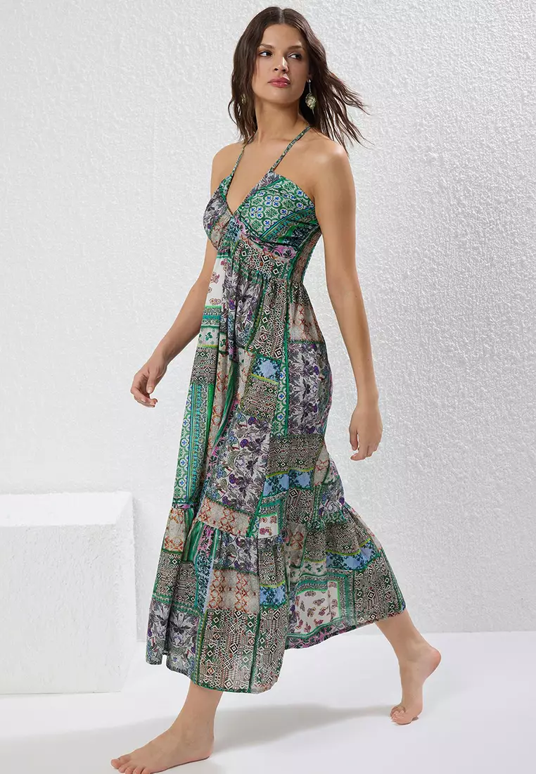 Ethnic Patterned Weaving 100% Cotton Beach Dress TBESS25EL00110