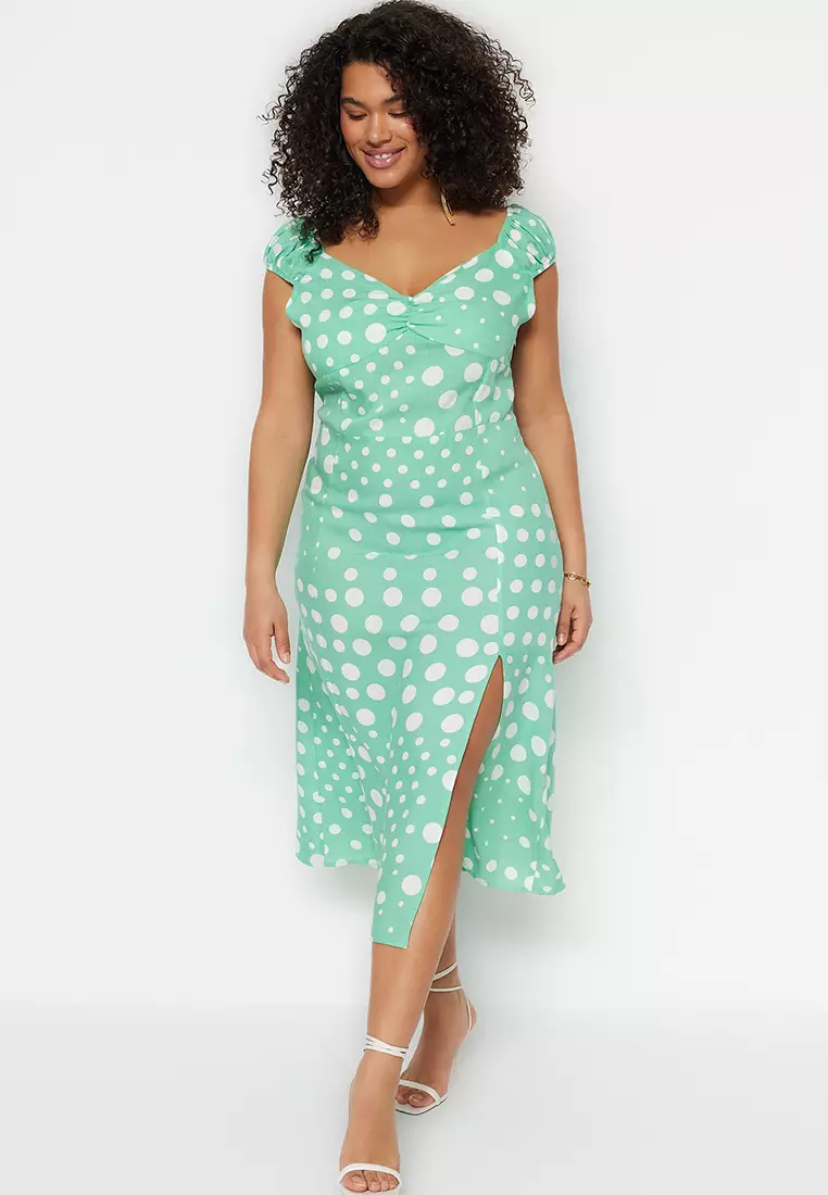 Plus size green polka dot dress sale