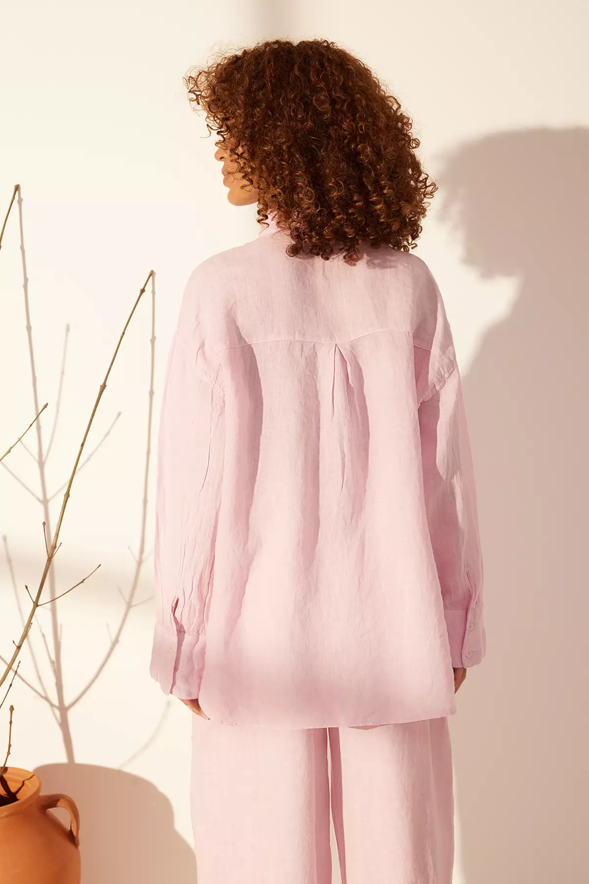 Pink 1% Linen Pocket Detailed Oversized Shirt Twoss26Go39