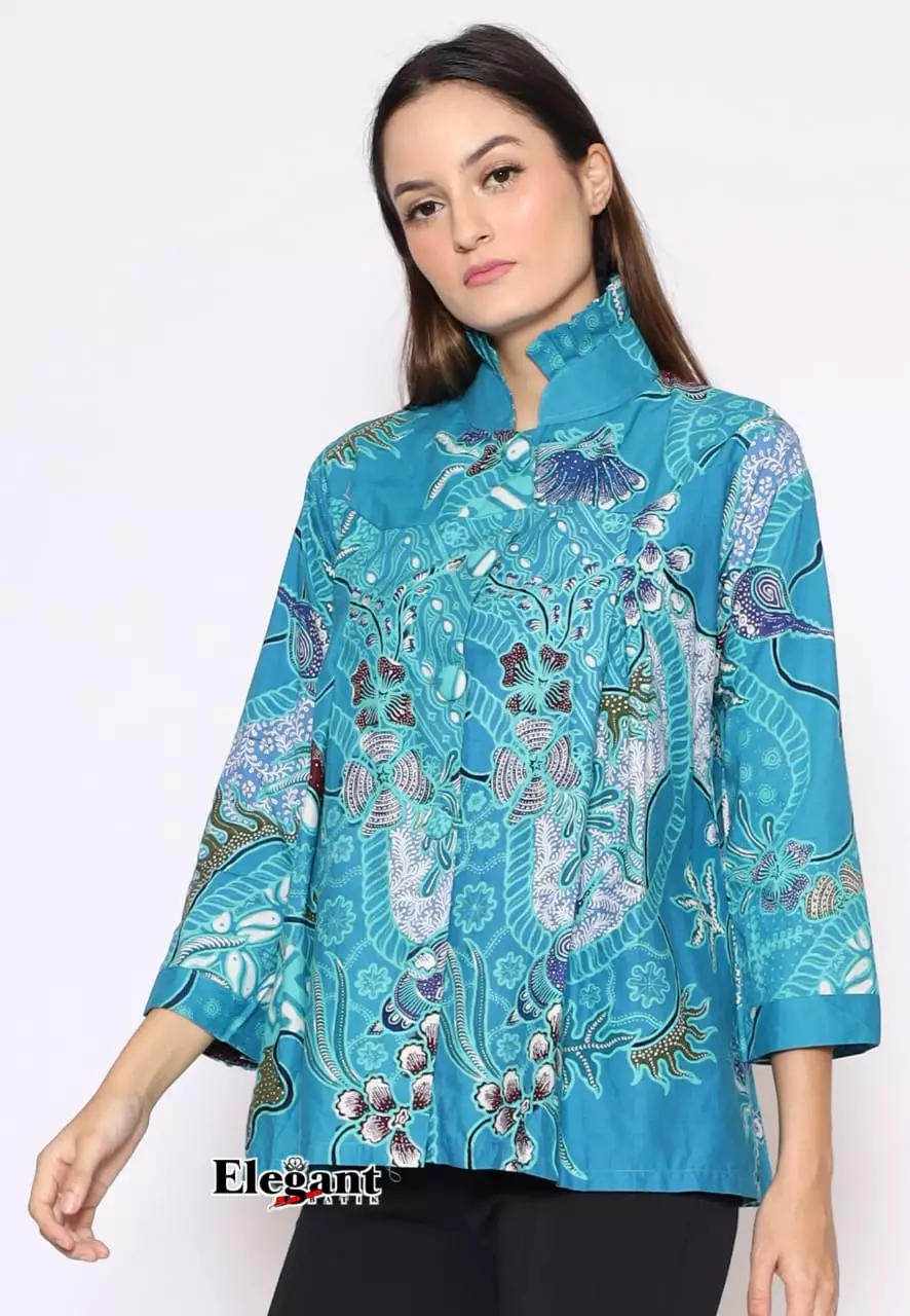 Blouse Batik Sablon Malam Kancing Waheswara Premium Slimfit Elegant