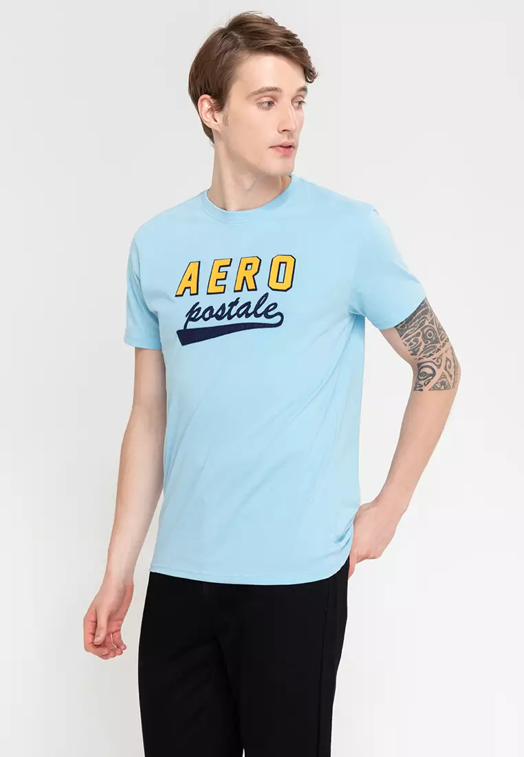 Aeropostale Front-Logo Round-Neck Gradient T-Shirt for Men - Blue