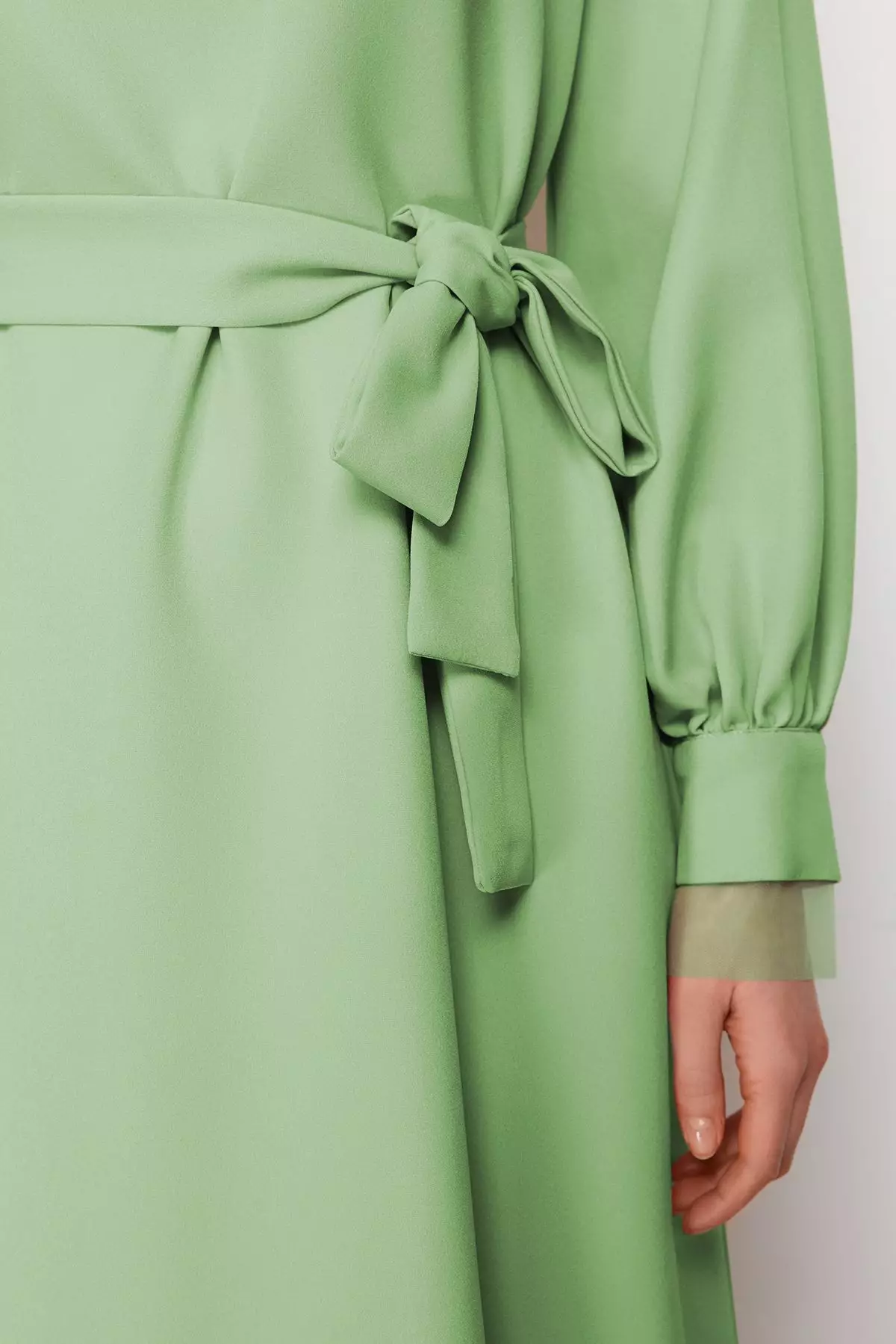 Stand Collar Belt Detailed Dress