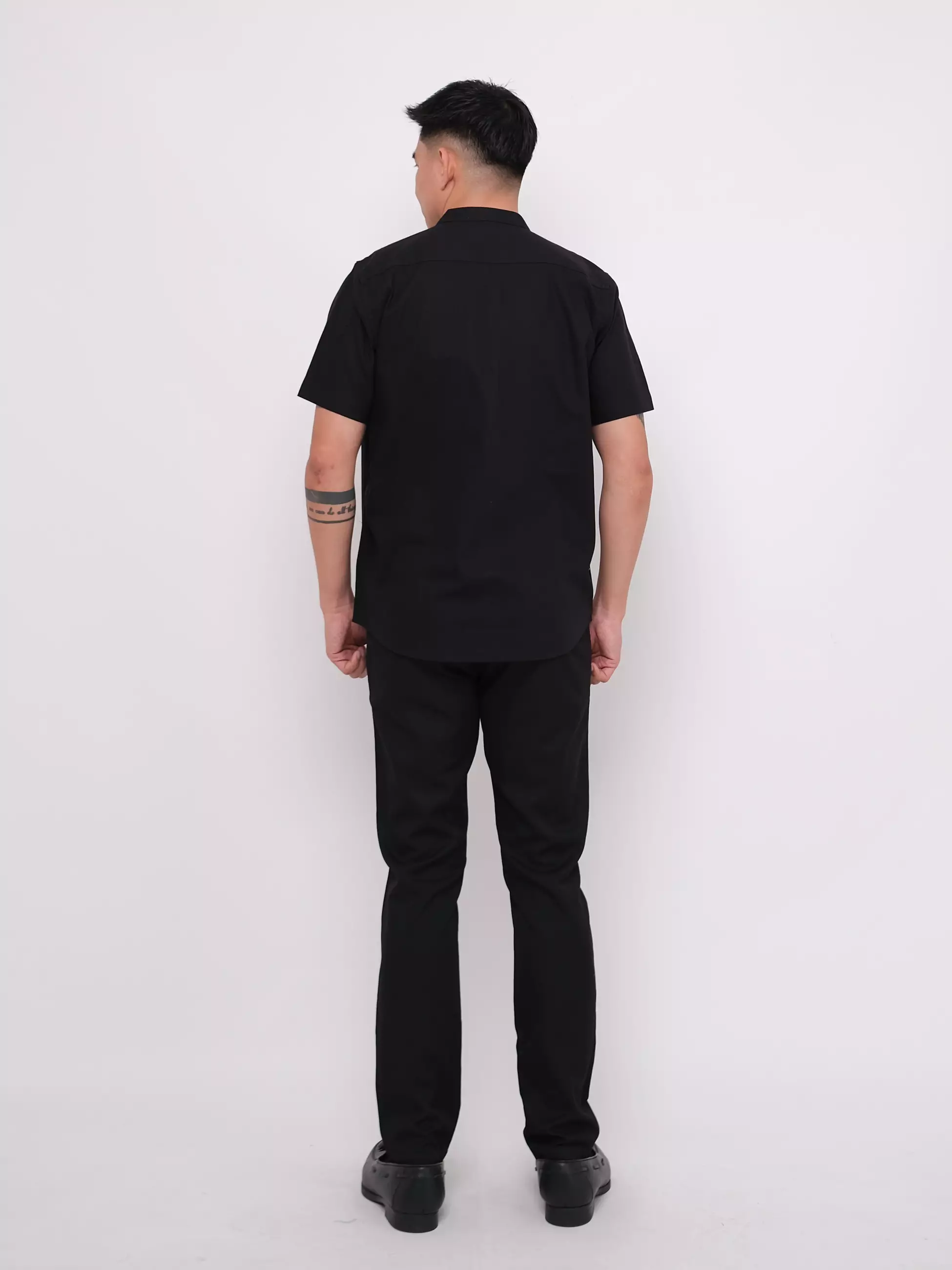 Kemeja Kerah Shanghai Bahan Oxford Baju Koko Lengan Pendek Polos Hitam 50440