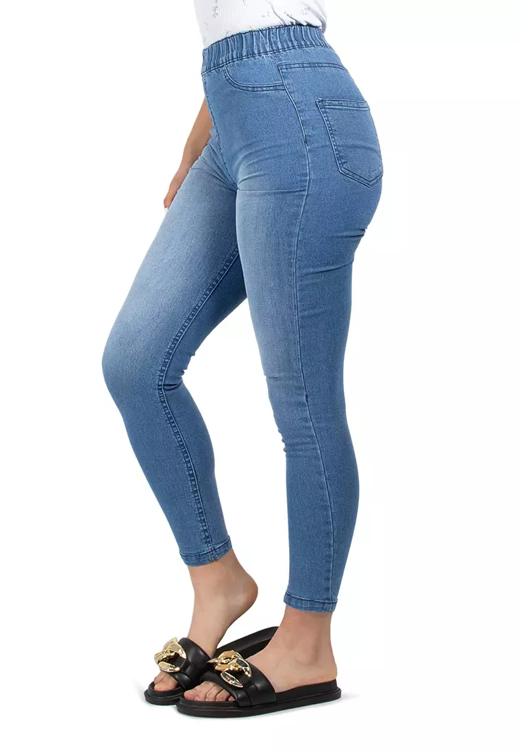 Jegging Denim yang Dicuci dengan Warna Biru Muda