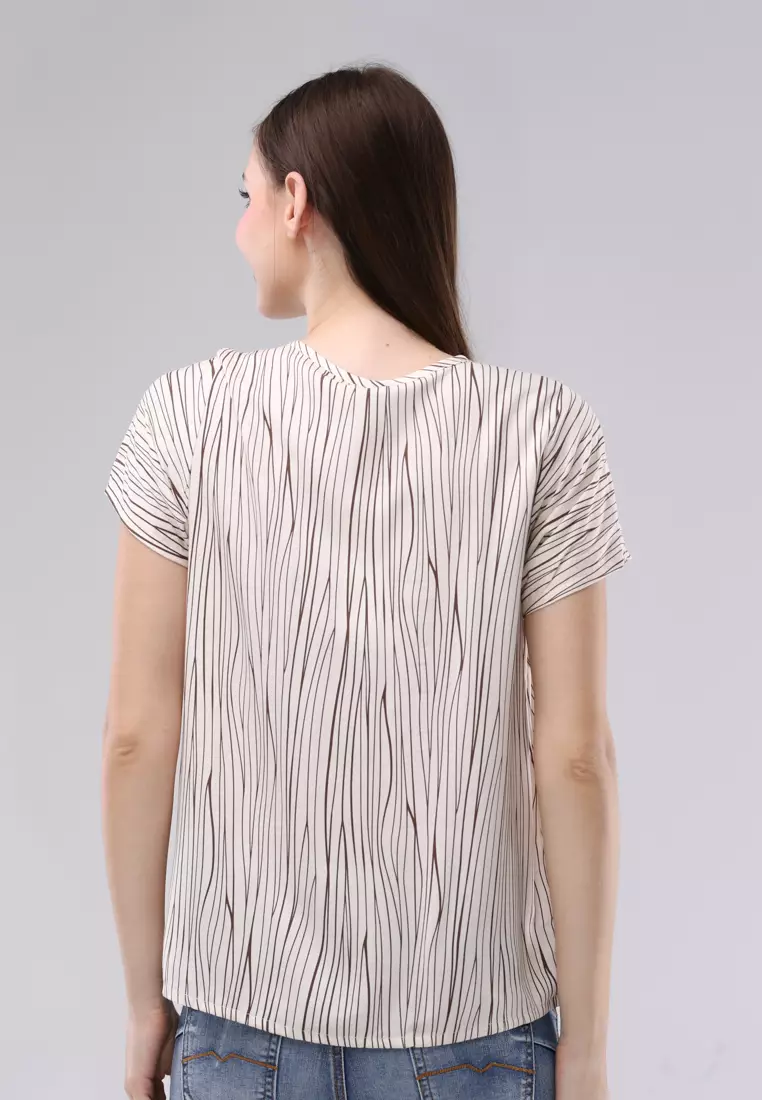 Printed Bold Twill Woven Short Sleeves Blouse