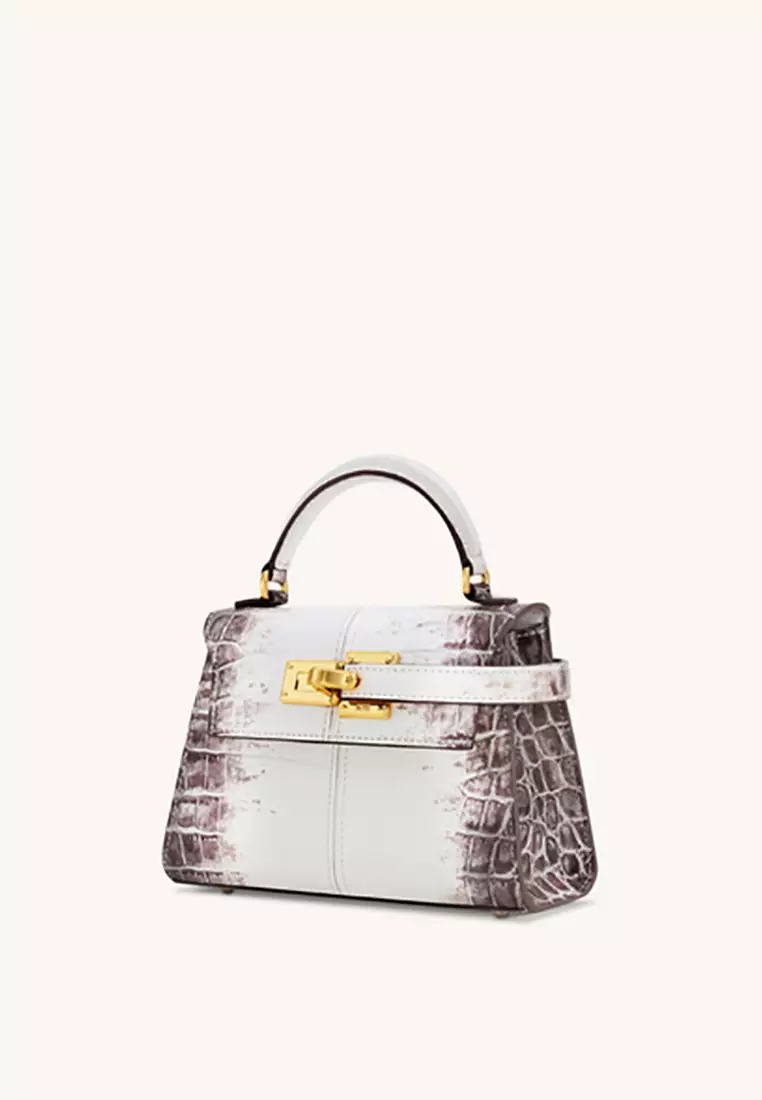 Elise Top Handle Bag - White Croc