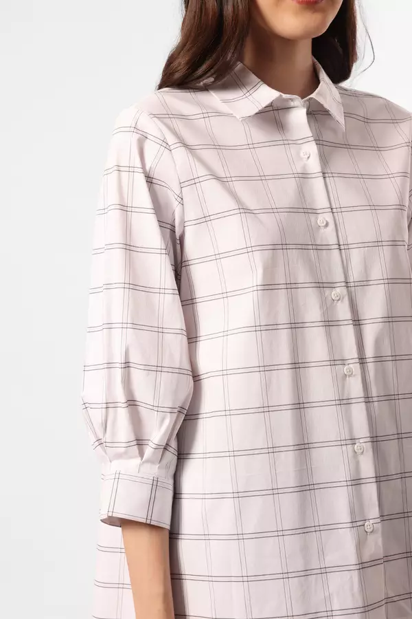 MINIMAL - Shaffa - Kemeja A Line Kotak Kotak - White Warna White