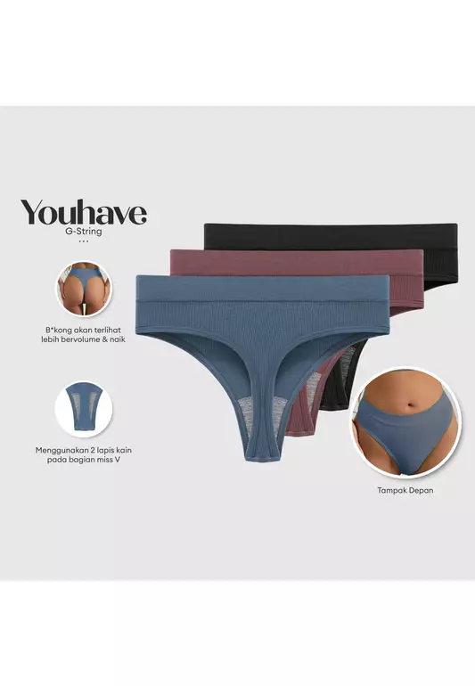 YouHave 3PCS Celana Dalam Wanita CD Wanita Gstring G-string G String Underwear Polyester Panty 300100