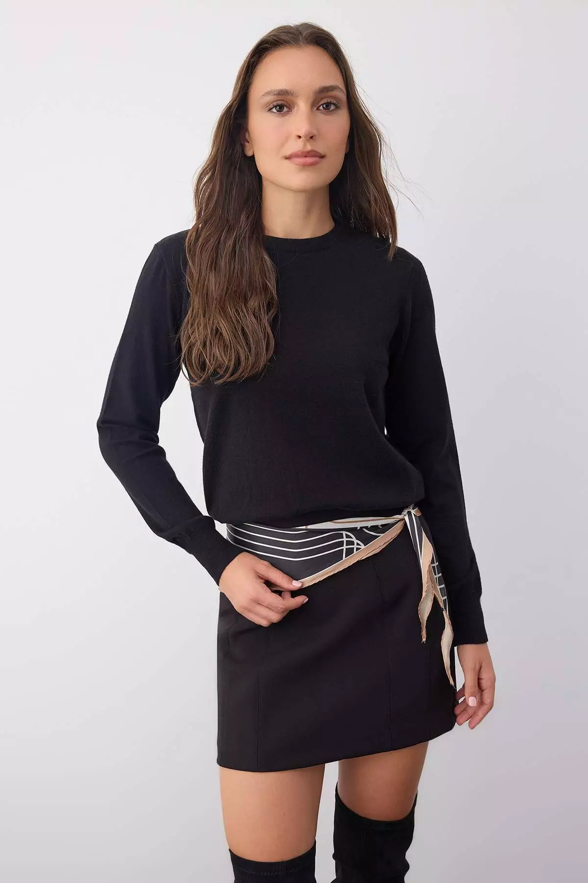 Wardrobe Essentials Black Premium Yarn/Special Yarn Basic Knit Sweater |