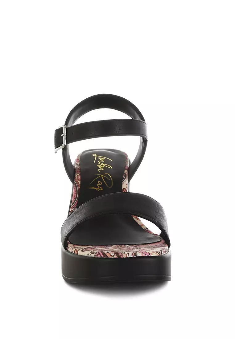 Faux Leather Pin Buckle Platform Heels in Black