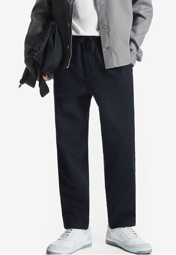 COS navy Relaxed-Fit Drawstring Twill Trousers 8E0F0AA1A4026CGS_1