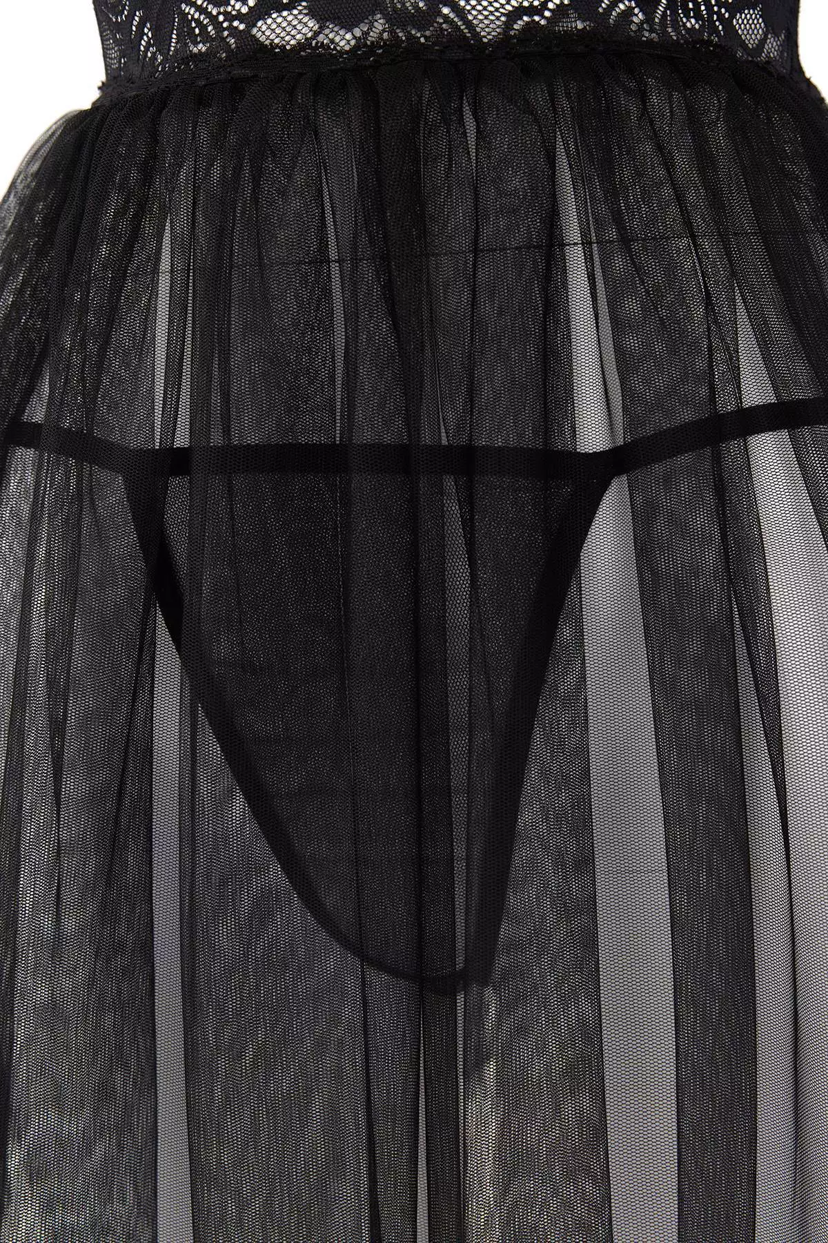 Black Capless Lace Tulle/Mesh Suspender Panty Babydoll/Fantasy Nightgown