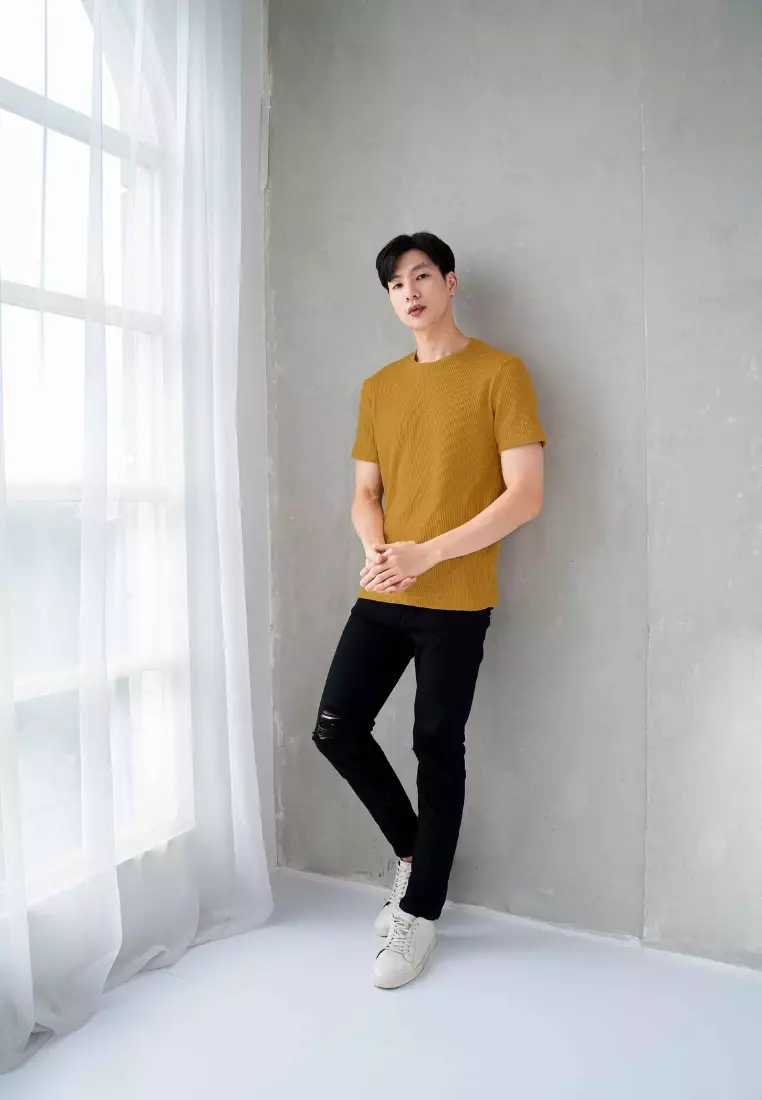 Kale Waffle Mustard / Kaos Polos Tekstur Lengan Pendek Pria / Unisex