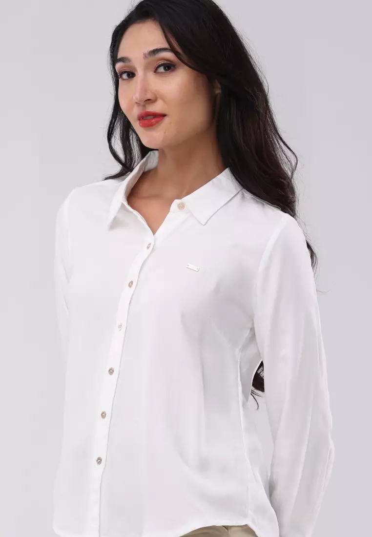Bold Twill Long Sleeves Collared Blouse