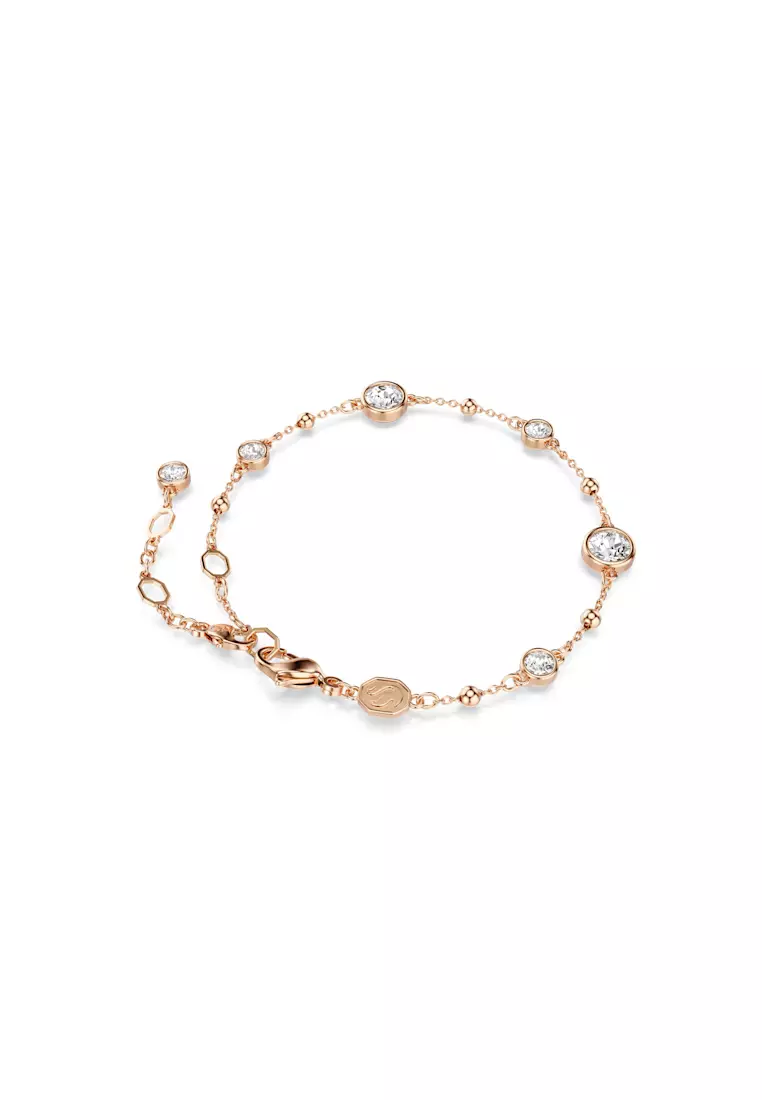 Imber bracelet, Round cut, White, Rose gold-tone plated