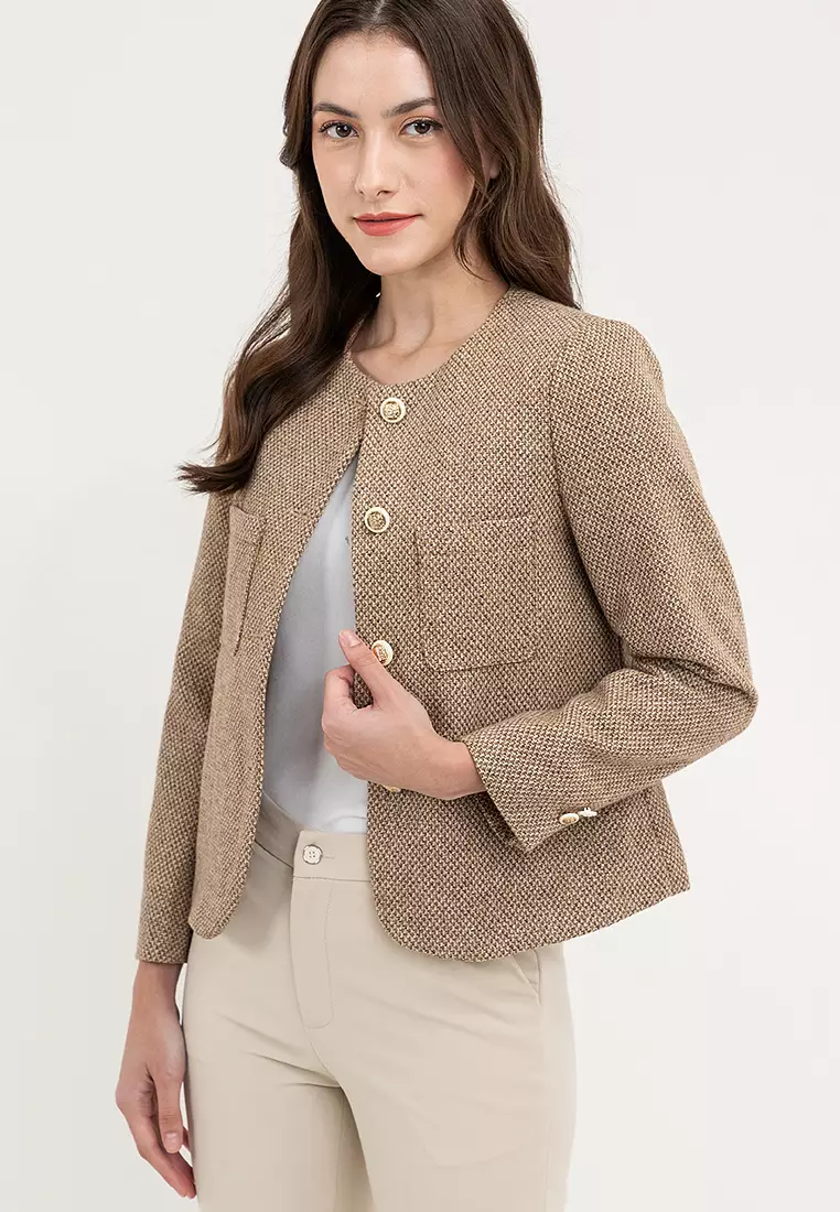 Collarless Tweed Blazer