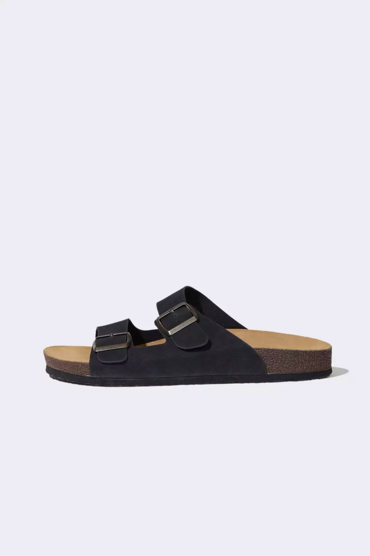 Men's Flat Sole Double Banded Faux Leather Slippers C3754AX24HS