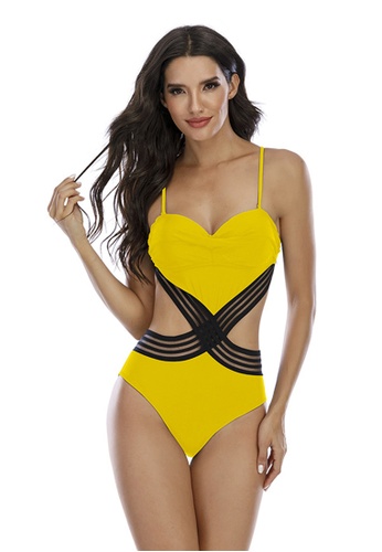 LYCKA yellow LKL7049-European Style Lady Swimsuit-Yellow 34223US38B3D49GS_1