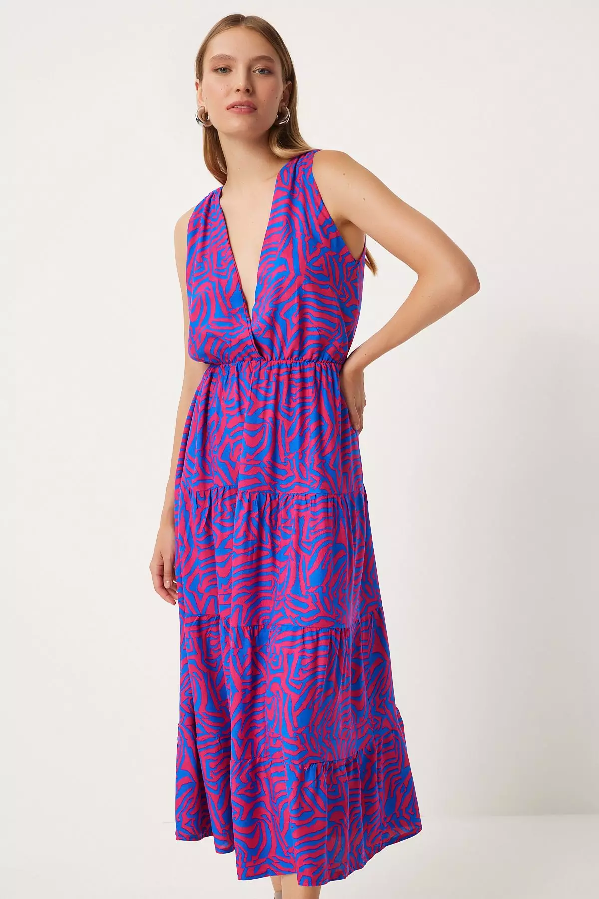 Pink Patterned Long Sleeveless Regular Dress