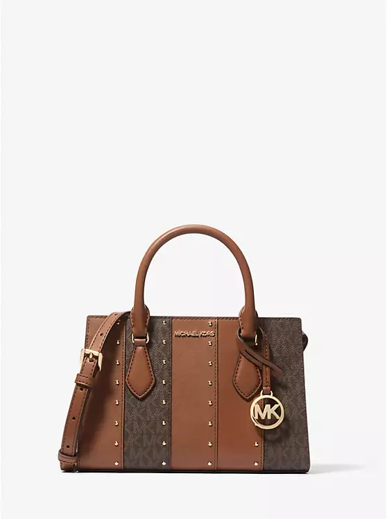 Michael Kors Sheila Small Studded Patchwork and Signature Logo Satchel