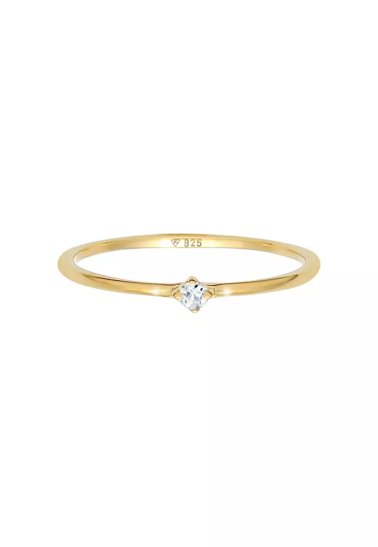 Ring Solitaire Elegant with Topaz Gemstone Gold Plated