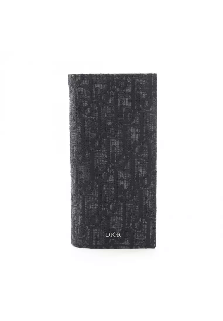 Pre-Loved Christian Dior oblique jacquard Bi-fold Long Wallet canvas black