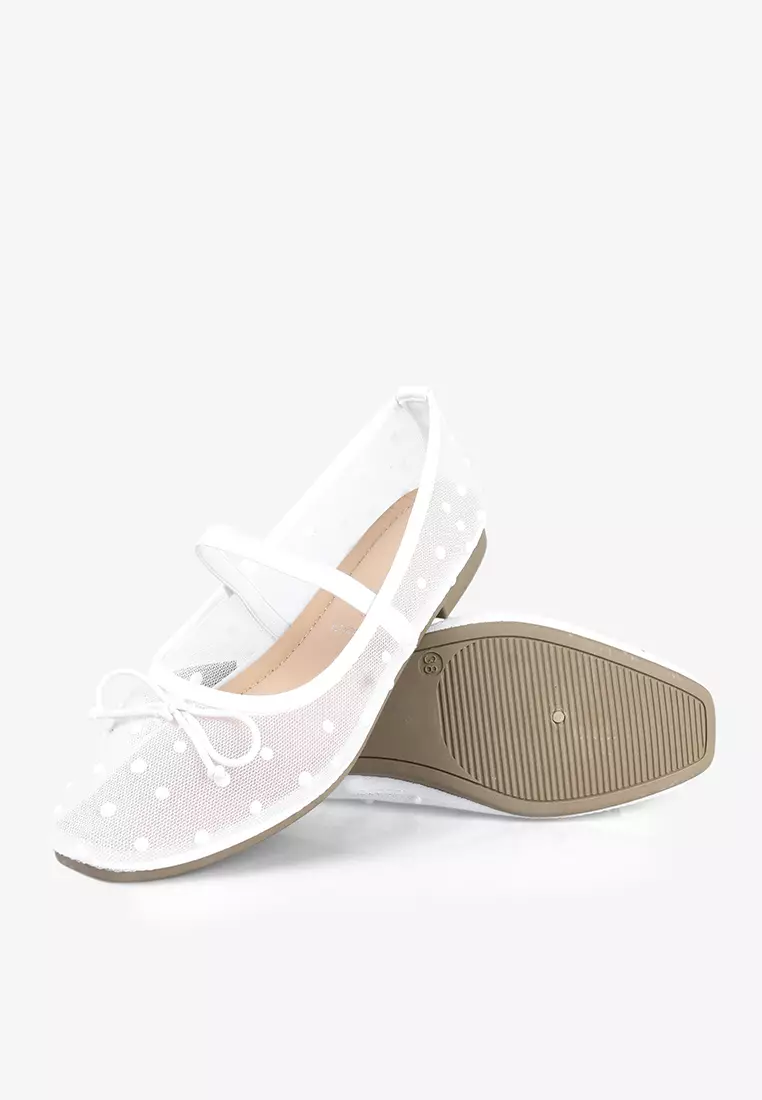 Flat Shoes Ballet Wanita Transparan L.Mayden White