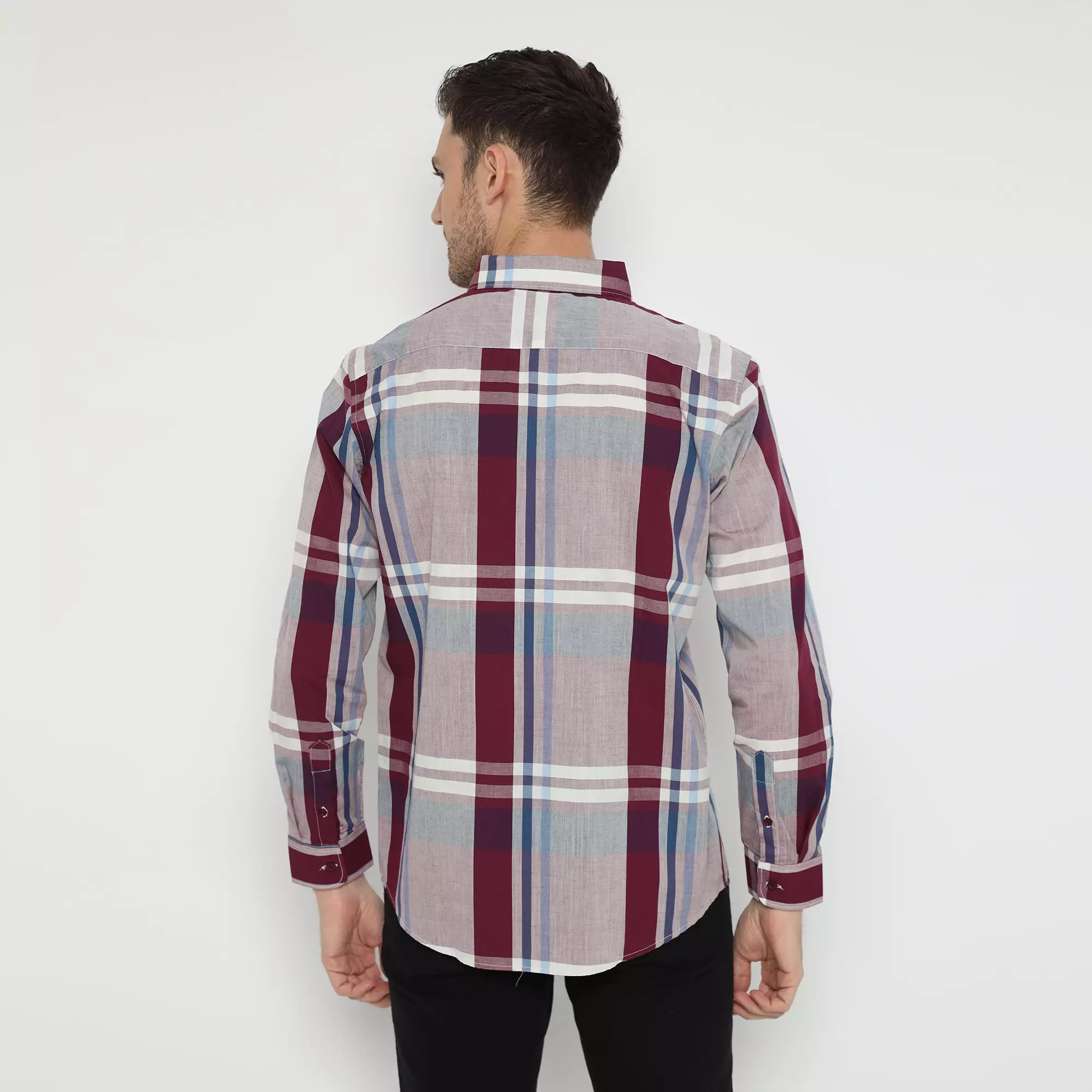 Platini Baju Kemeja Pria Lengan Panjang Kotak-Kotak Katun Maroon 76481