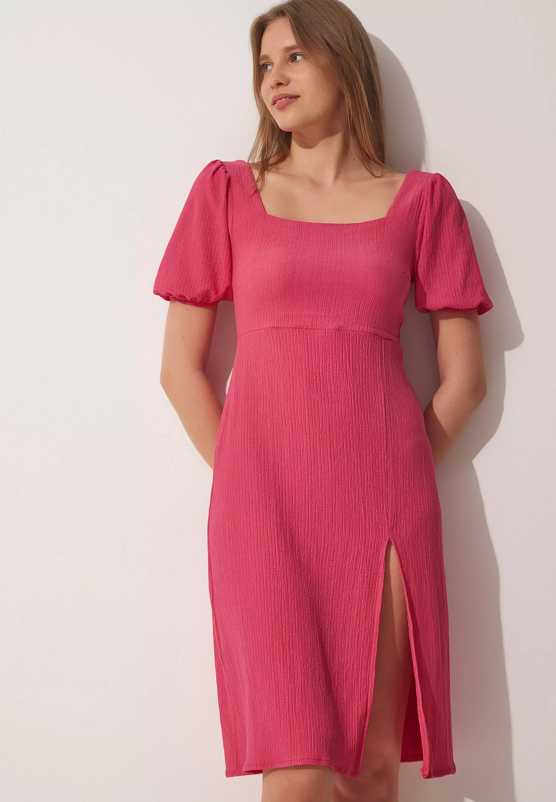 Pink square neck dress new arrivals