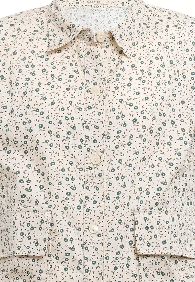 Pito Dito Girl Fritters Blouse Pendek anak Krem Motif Bunga - Size 4