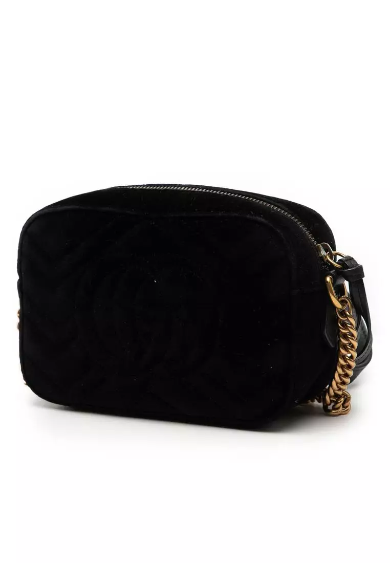 Pre-Loved Gucci Mini Gg Marmont Crystal Embellished Matelasse Velvet Crossbody