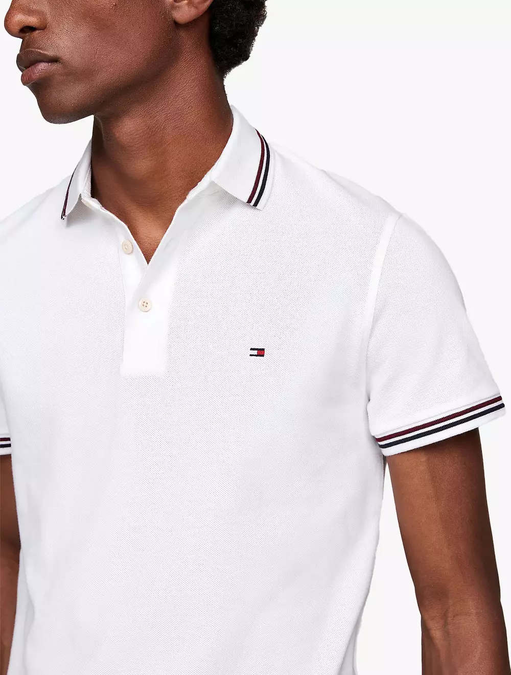 TOMMY HILFIGER - Slim Tipped Polo Shirt - White - White