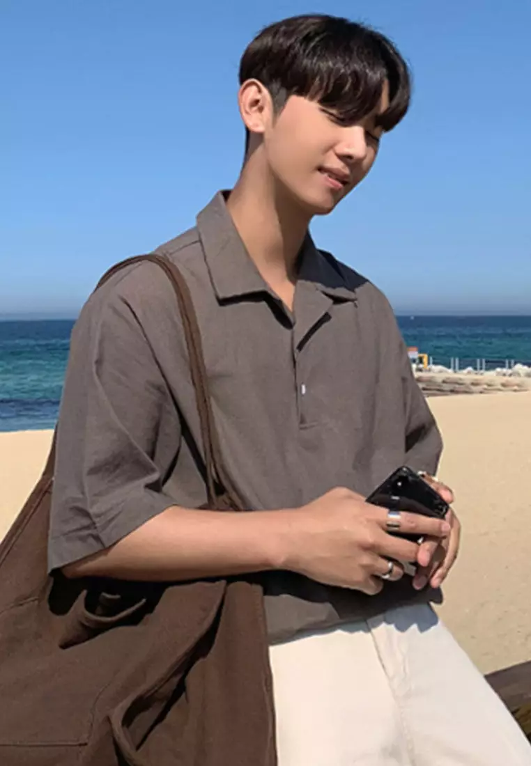 休閒薄款亞麻襯衫上衣 A22050342BW