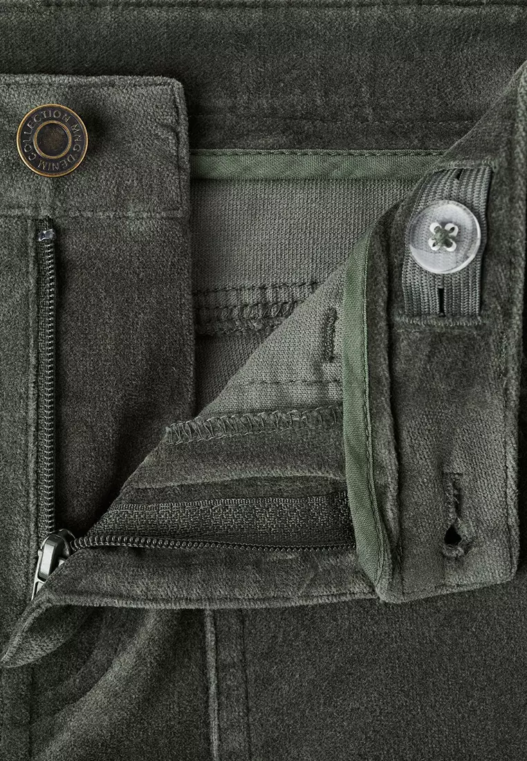 Velvet-Effect Flared Trousers