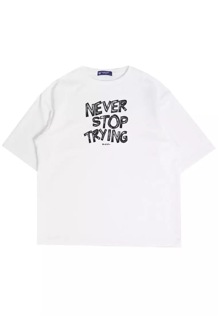 MTT44 Kaos Oversize Gym Scuba Bahan Tebal "never stop trying" putih white