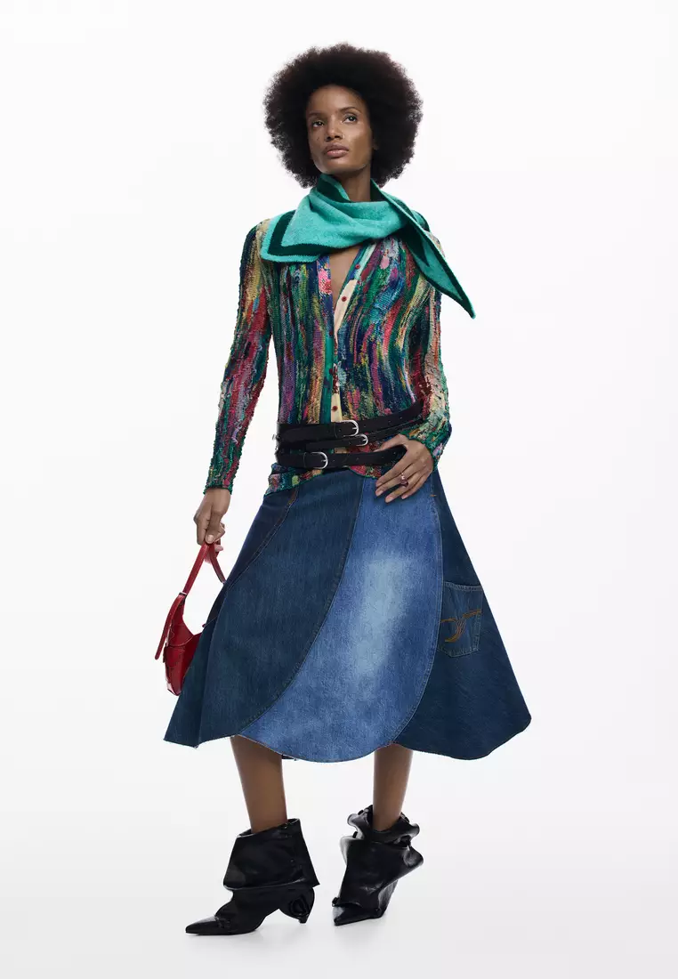 Denim patch skirt