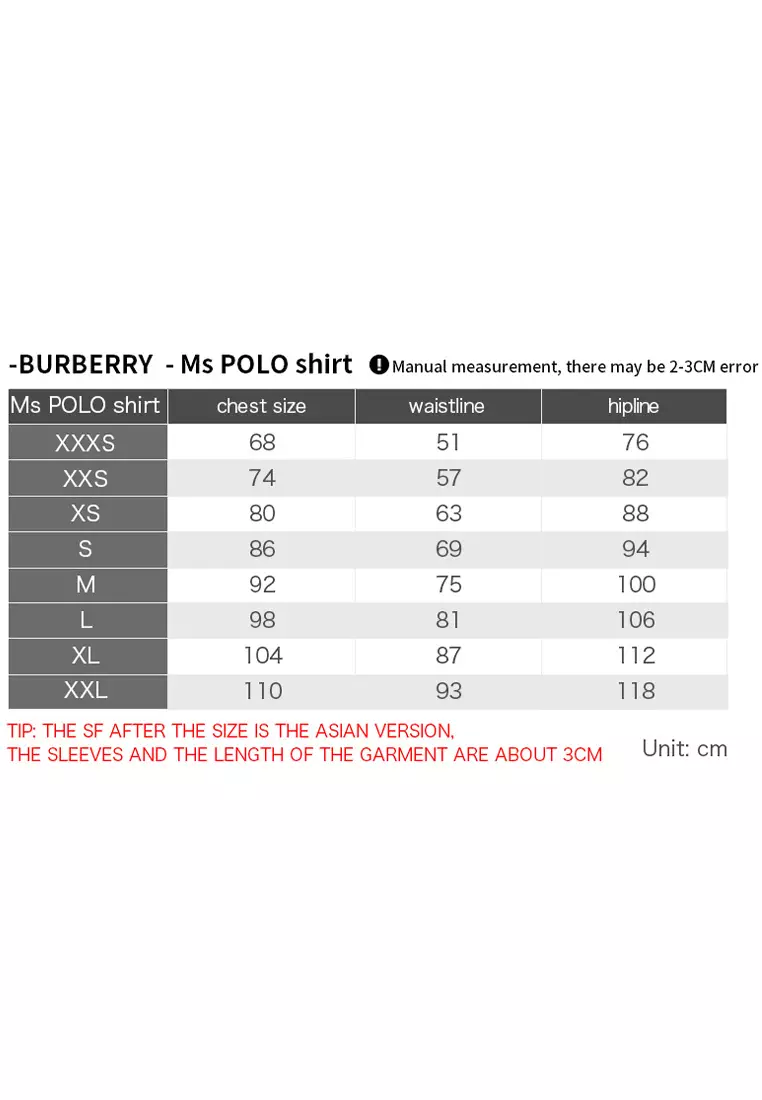 Burberry polo 2025 tee size chart