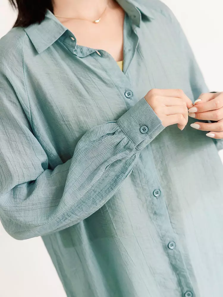 立體紋理翻領寬鬆防曬罩衫襯衫《AB19462》