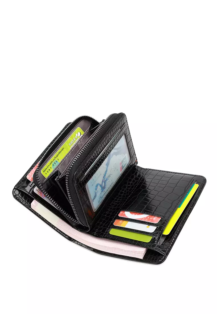 Women's Croc Wallet with Coin Compartment (Dompet Pendek Wanita) - Hitam