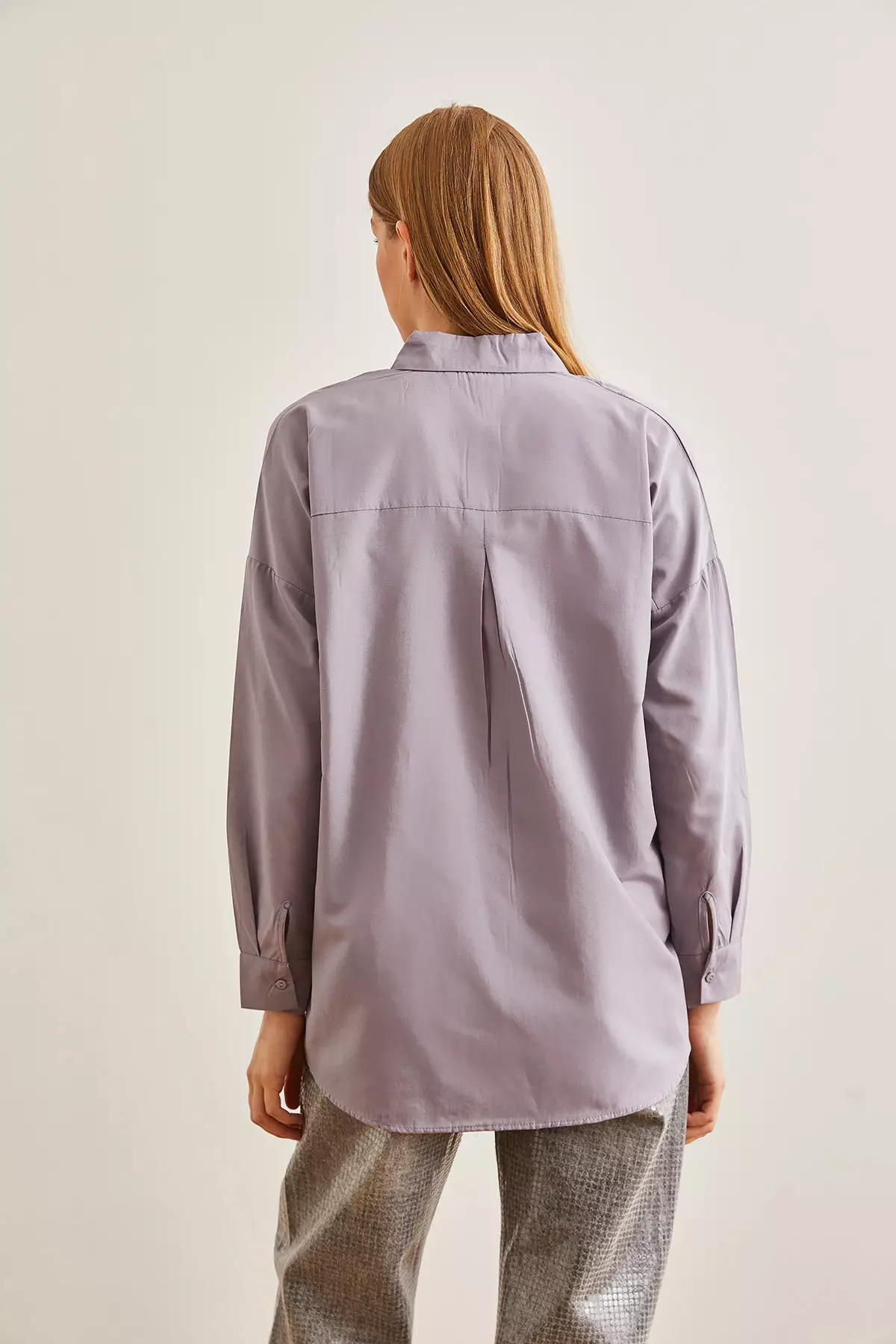 Gray Sequined Woven Women's Boyfriend Shirt - Gml-19000992