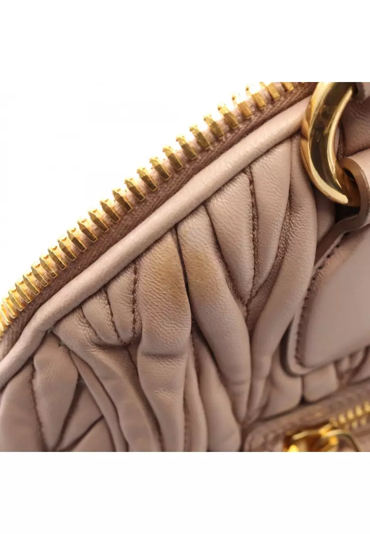 Pre-Loved MIU MIU matelasse 2WAY Handbag leather pink beige